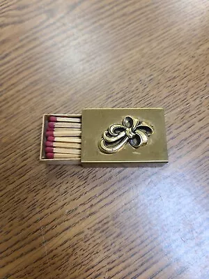 Vintage Gold Metal Small Matchbox Case Match Box Holder With Original Matches • $33.99