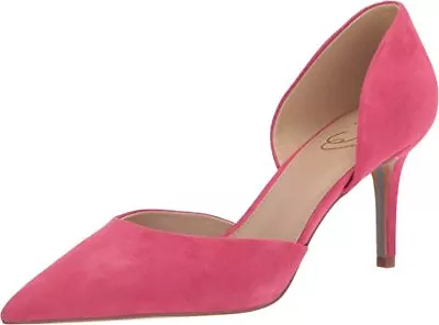 Sam Edelman Viv Dahlia Pink Slip On Pointed Toe Leather Mid Heel Pumps Shoes • $59.95