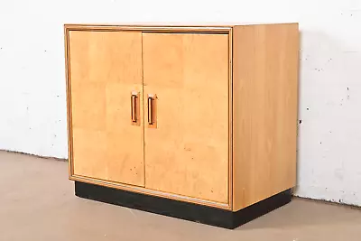 Milo Baughman Style Burl Wood Bar Cabinet By Henredon • $2595