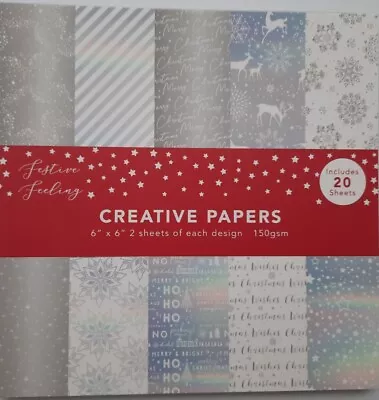 £3.59 • Buy CHRISTMAS Paper PAD Festive Designs Silver & White 20 Sheets 6  X 6  NEW
