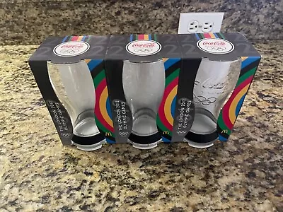 Coca Cola Glasses McDonalds Promotional Set X3 2012 London Olympics Black • $100