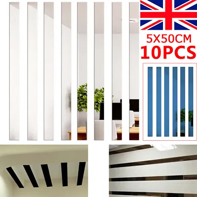 £7.99 • Buy 10/20Pcs Long Strip Mirror Acrylic Wall Stickers Self-adhesive Tile Rectangle UK