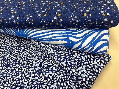 Jersey Fabric 150cms Wide Stretch Cotton Viscose Material Cool Blues Designer • £2.99