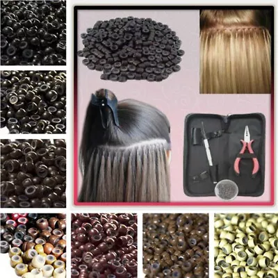 1000/2000pcs Silicone Lined 5mm 6mm Micro Rings Beads I Tip Hair Extensions UK66 • £3.76