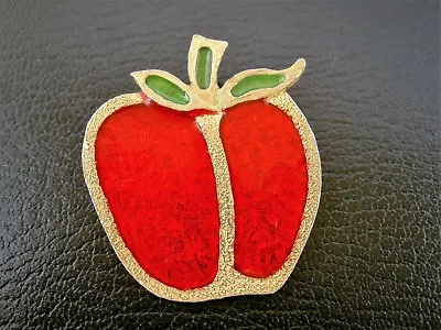 Amazing  Vintage Red Apple Sealed Foil Design Gold Plated Pin Brooch -2 3/4  • $3.88