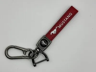 Red Leather 5 3/4  Key Holder Keychain For Ford Mustang Vehicles. • $12.95