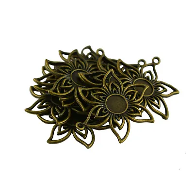 £6.84 • Buy 10Pcs Flower Blank Round Bezel Tray Base Cabochon Jewelry DIY Charm Pendants
