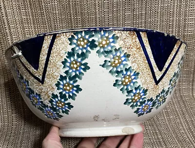 £149.99 • Buy Antique Spongeware Bowl Hand Painted Floral Decorative Display Aged Patina