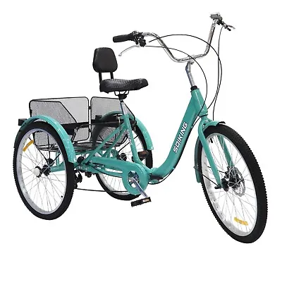 Folding 3Wheel Trike 24  Adult Tricycle Cruiser Bike 7 Speed + Basket Mint Green • $339.99