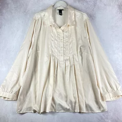 Maggie Barnes Top Plus 3X Champagne Beige Ivory Satin Pleated Dressy Work Career • $18.95