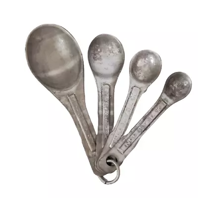 Vintage Set Of 4 Aluminum Measuring Measure Spoons With Metal Ring • $0.99