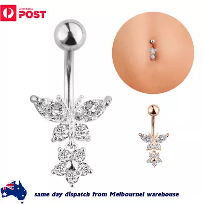 Butterfly Crystal BELLY Button Navel Surgical Steel Dangle Bars Body Piercing • $7.69