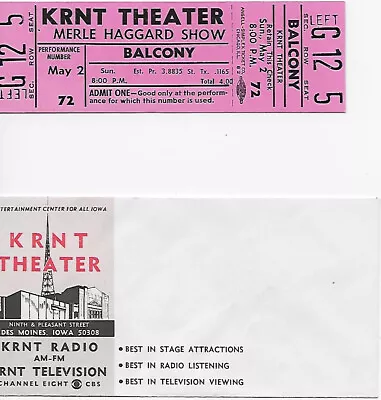 Merle Haggard Show 1971 Unused Concert Ticket At With Original Ticket Envelope • $30