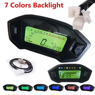 LCD Digital Backlight Universal Motorcycle Odometer Speedometer Tachometer Gauge • $38.38