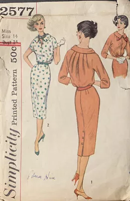 VTG Simplicity Printed Sewing Pattern #2577 Sz 14 Bust 34 Misses Dress With Bow • $8.99