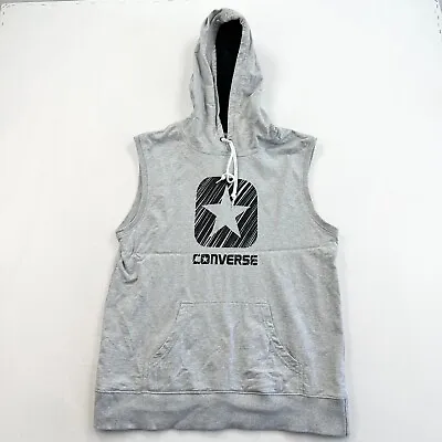 Converse All Star Jumper Mens XL Grey Sleeveless Hoodie Center Print Skater Y2K • $8.32