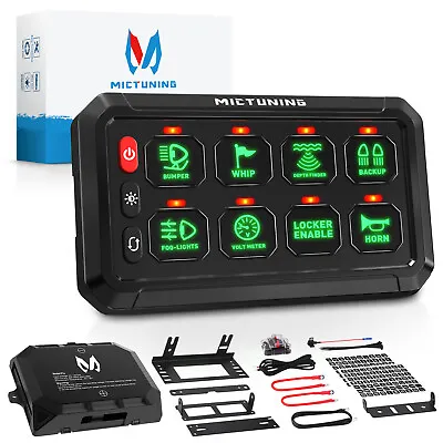 MICTUNING 8Gang Switch Panel Green LED Light Bar Relay System 12/24v Marine Boat • $89.99