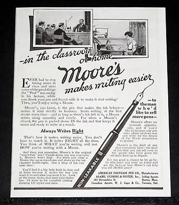 1914 Old Magazine Print Ad American Fountain Pen Co Moore Makes Writing Easy! • $12.99