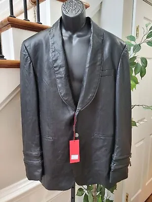 Biarelli Mens Black Snakeskin Leather Single Breasted Blazer Jacket Size Large • $215