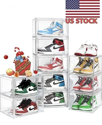 Magnetic Shoe Storage Box Drop Side/Front Sneaker Case Stackable Container Large • $114.27