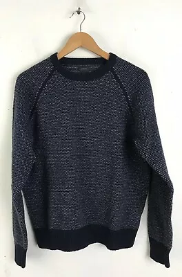 J CREW Mens Size Large Navy Blue & White Print Lambswool Sweater • $43.40