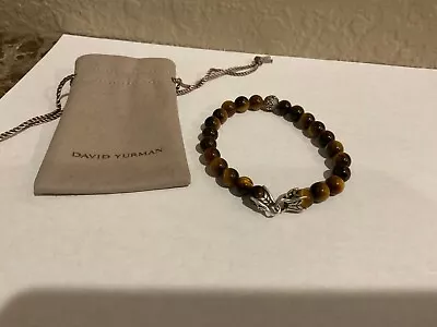 David Yurman 8mm Tiger Eye Spiritual Bead Bracelet With Silver Wave Bead 8.25” • $199.99