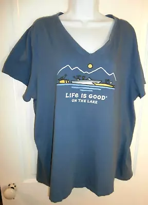 Life Is Good On The Lake Womens Blue Crusher T Shirt Size XXL Short Sleeve • £14.25