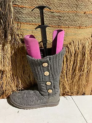 UGG Australia Women's Grey Cable Knit Leland 1000464 Fold Over Boots Size 6 • $39.99