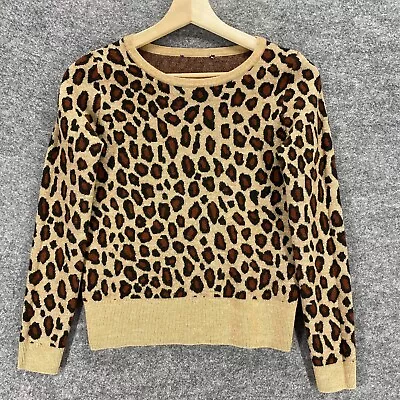 J Crew Sweater Women XS Brown Animal Print Crew Neck Wool Pullover • $9.40