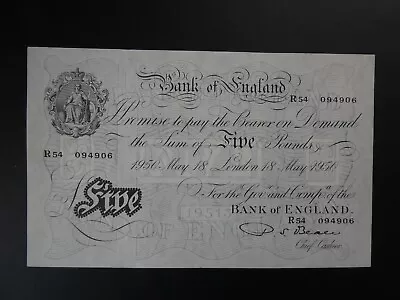 Nice 1950 Beale (gb/england) White £5 Banknote Original Ef • £150