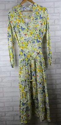 $89 • Buy Twiice Womens Maxi Dress Noura Layerd Dress Bnwt 8 Yellow Blue Floral Print