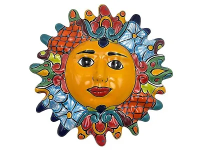 Talavera Sun Face Mexican Pottery Folk Art Hand Painted Home Decor Diameter 12  • $59