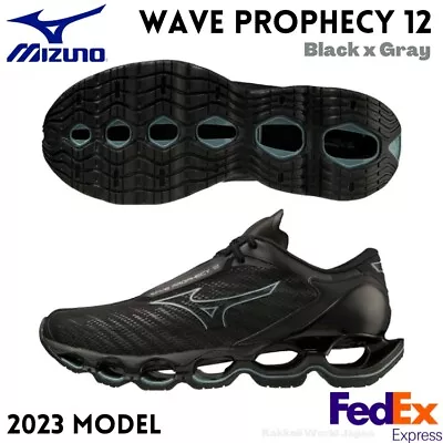 Mizuno Men's Running Shoes Wave Prophecy 12 Black/Gray J1GC2300 52 2023 NEW! • $199.50