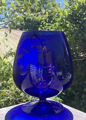 Vintage Retro Cobolt Blue Glass Brandy Balloon Vase Bowl 1 Litre 16cm Tall • $40