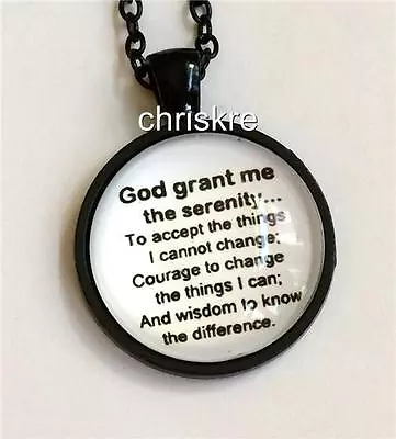 Serenity Prayer Necklace Black Metal Dome AA NA Al Anon Recovery 22  Mens Womens • $9.99