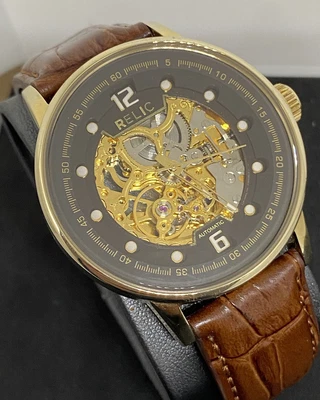 $35.47 • Buy Relic By Fossil Men's ZR77241 Automatic Gold-Tone Brown Dial Skeleton Watch
