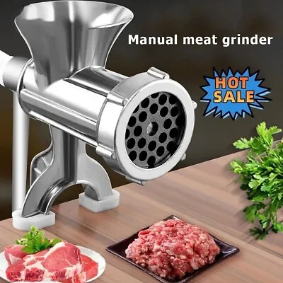 Manual Meat Grinder Silver Aluminum Alloy Powerful Home Sausage Kitchen Applianc • £14.95