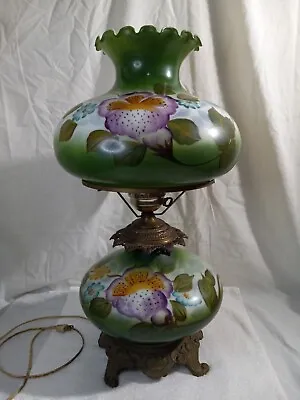 Vintage Hurricane Parlor Lamp Hand Painted Large 25” Gwtw Style Green Purple • $248