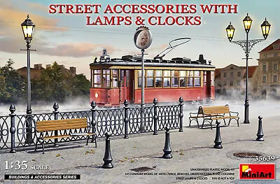 Miniart 1/35 Street Accessories W/t Lamps & Clocks # 35639 • £17.99