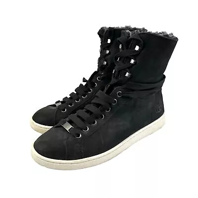 UGG Starlyn Boots 9.5 Sheepskin Black Leather High Top Lace Up Sneakers Womens • $47.96