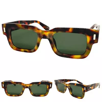 Men Classy Vintage Retro Style SUNGLASSES Thick Square Tortoise Frame Green Lens • $14.99