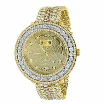 Men's Custom Big Face XXL 2 Tone White Remove Able Bezel Wrist Watch Yellow Tone • £192.75