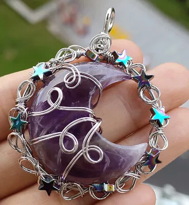 Amethyst Gems Moon Star Pendants Magic Reiki Healing Chakra Amulet • $0.06