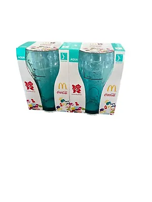 McDonalds Coca Cola 2012 London Olympics Set Of 2 Glasses New Aqua - Basketball • $9.65
