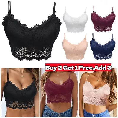 Sexy Lace Backless Floral Bralette Crop Top Padded Bra Women Cami Vest Lady Tank • £4.24