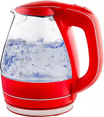 OVENTE Glass Electric Kettle Hot Water Boiler 1.5 Liter Borosilicate Glass Red • $16.95
