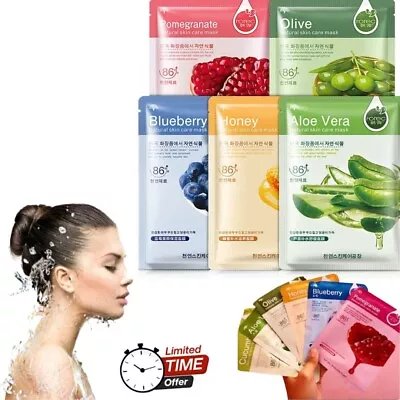 Korean Natural Moisturising Hydrating Face Mask Sheet Facial Mask Pack UK Seller • £6.89