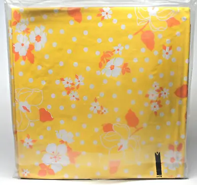 New! VTG 1960s BRIGHT YELLOW FLOWERS + DOTS Vinyl Tablecloth 52  X 52  Square • $19.99