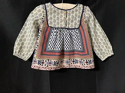 Zara Baby Girl Floral Boho Cotton Long-Sleeve Blouse 9-12 Months • $14