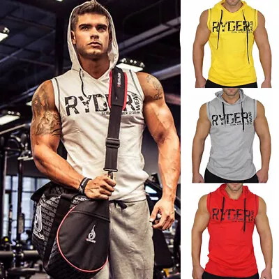 Men Summer Hooded Vest Gym Sleeveless Breathable Muscle New Training Suit Sport • $20.10